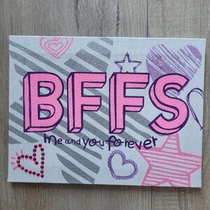 BFF friendship girlfriend forever pink heart glitter canvas hanging home decor